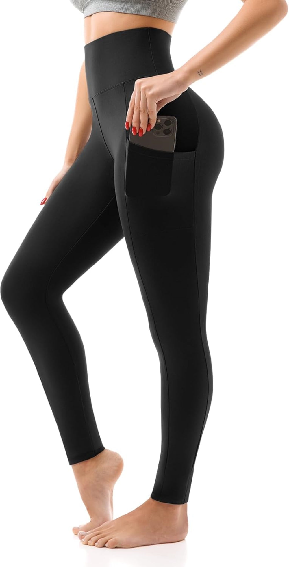 High Waisted Leggings with Pockets for Women - Buttery Soft, Opaque Tummy Control, Non-See-Through Stretch Yoga Pants (UK Sizes)