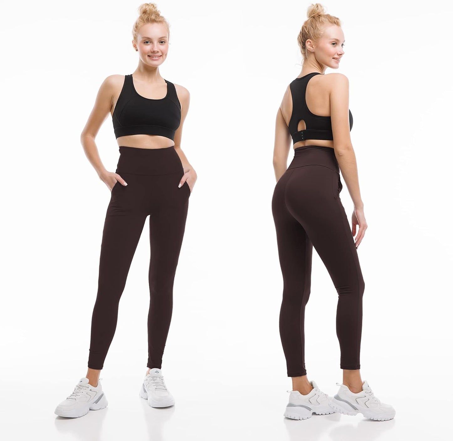 High Waisted Leggings with Pockets for Women - Buttery Soft, Opaque Tummy Control, Non-See-Through Stretch Yoga Pants (UK Sizes)