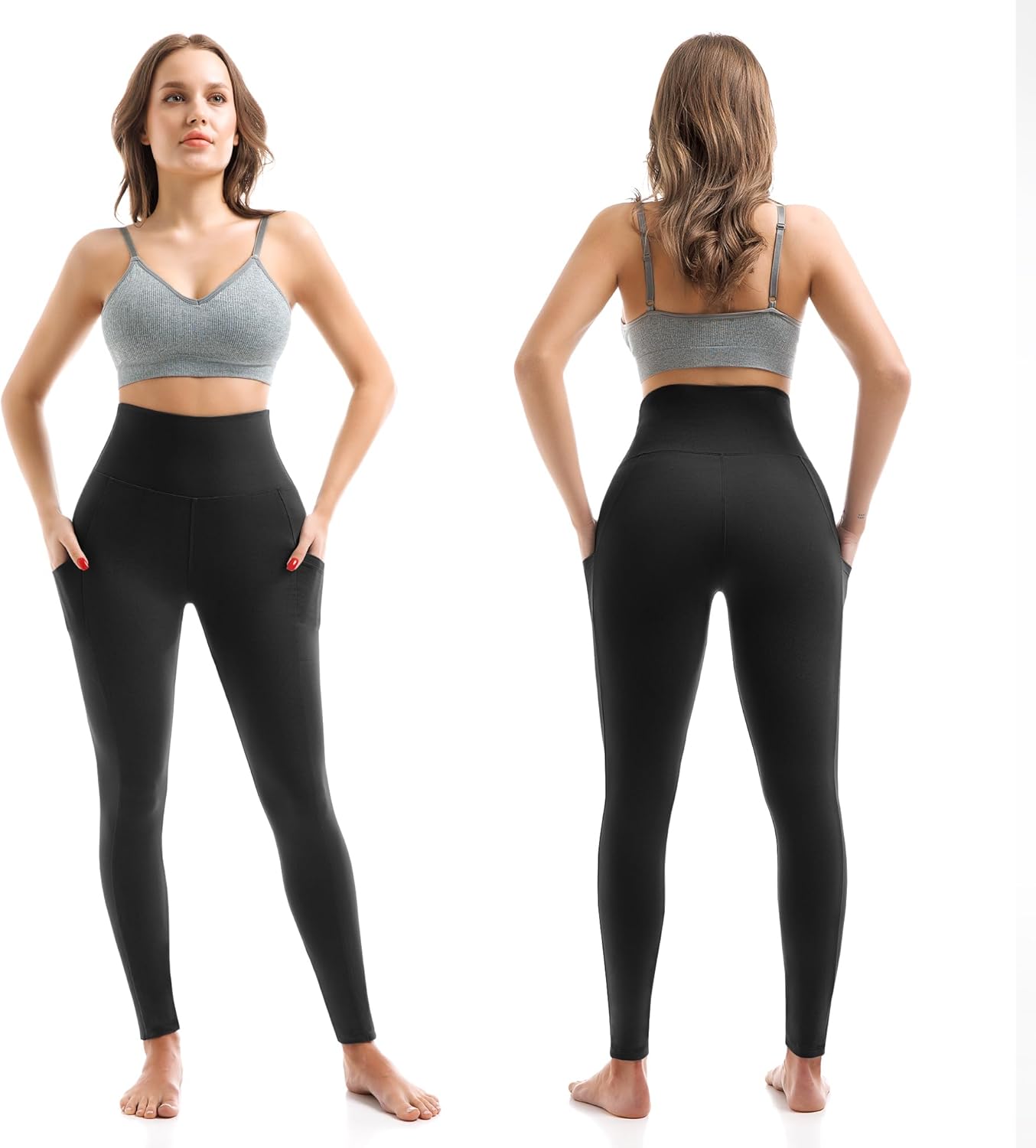 High Waisted Leggings with Pockets for Women - Buttery Soft, Opaque Tummy Control, Non-See-Through Stretch Yoga Pants (UK Sizes)