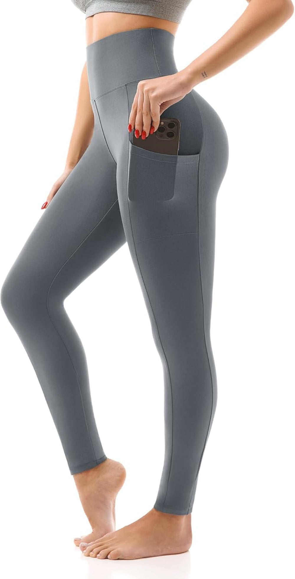 High Waisted Leggings with Pockets for Women - Buttery Soft, Opaque Tummy Control, Non-See-Through Stretch Yoga Pants (UK Sizes)