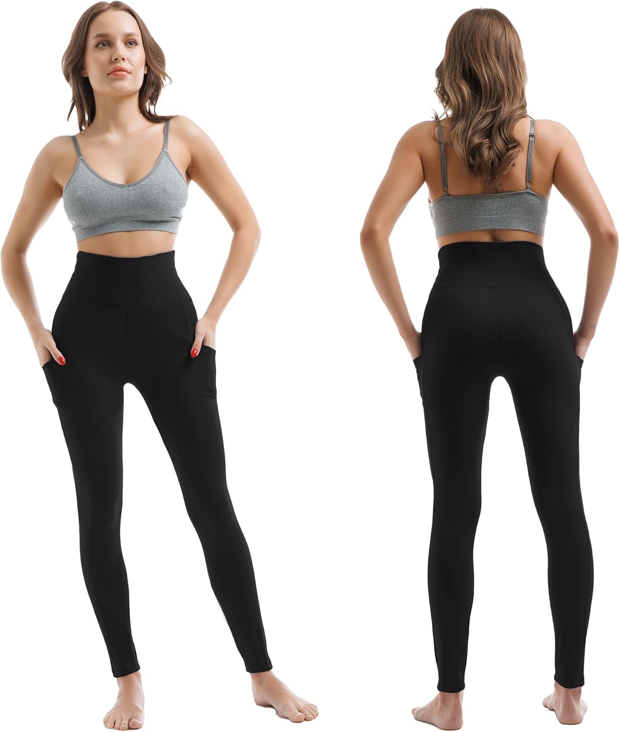High Waisted Leggings with Pockets for Women - Buttery Soft, Opaque Tummy Control, Non-See-Through Stretch Yoga Pants (UK Sizes)
