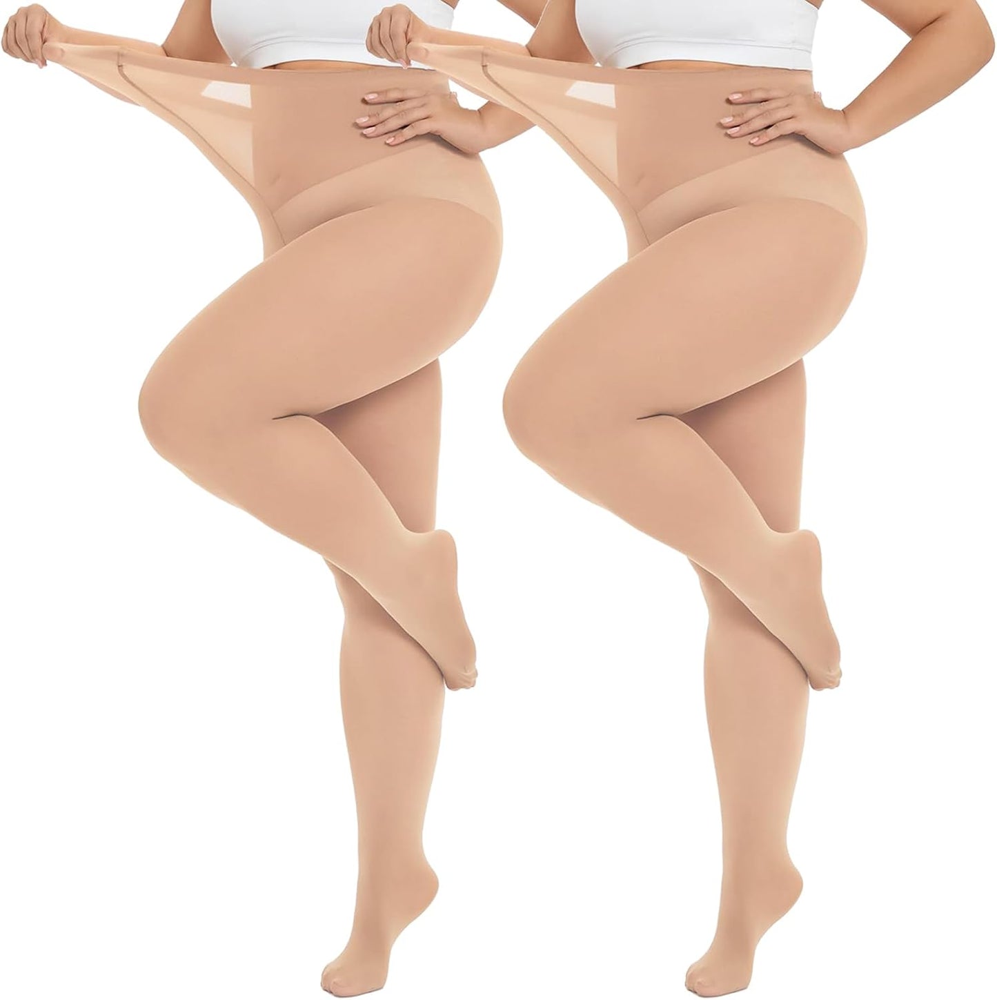 Plus Size High-Waisted Tights for Women | 90 Denier Semi-Opaque Pantyhose with Elastic Waistband | Multi Colors (Black, Suntan, Wine Red & More) | XL-4XL