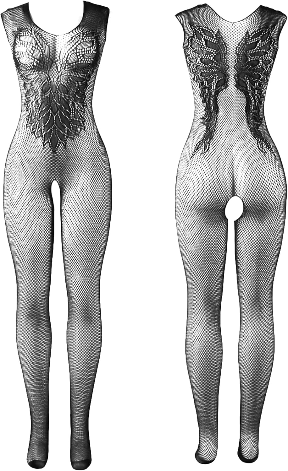 Back Wings Black Fishnet Bodystocking detail