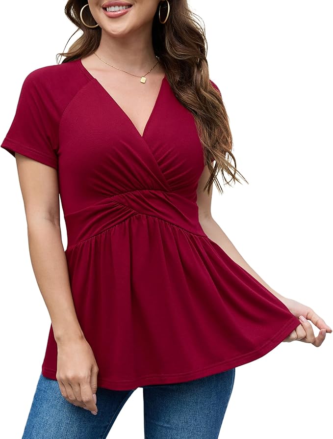 Baby Doll Peplum Tops Short Sleeve, ladies top, shirt