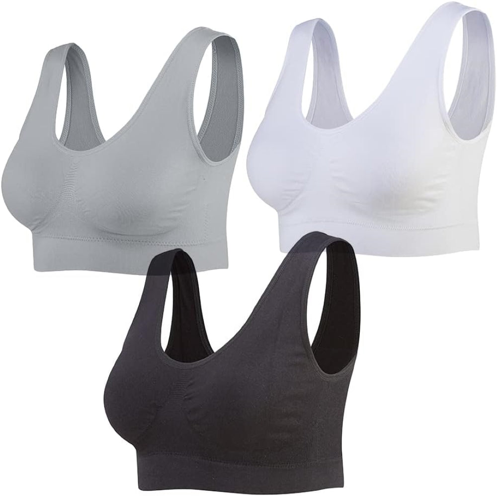 3-Pack Seamless Wirefree Racerback Sports Bras for Women – Medium Impact Yoga Bra with Removable Pads | Inclusive Sizes S-4XL