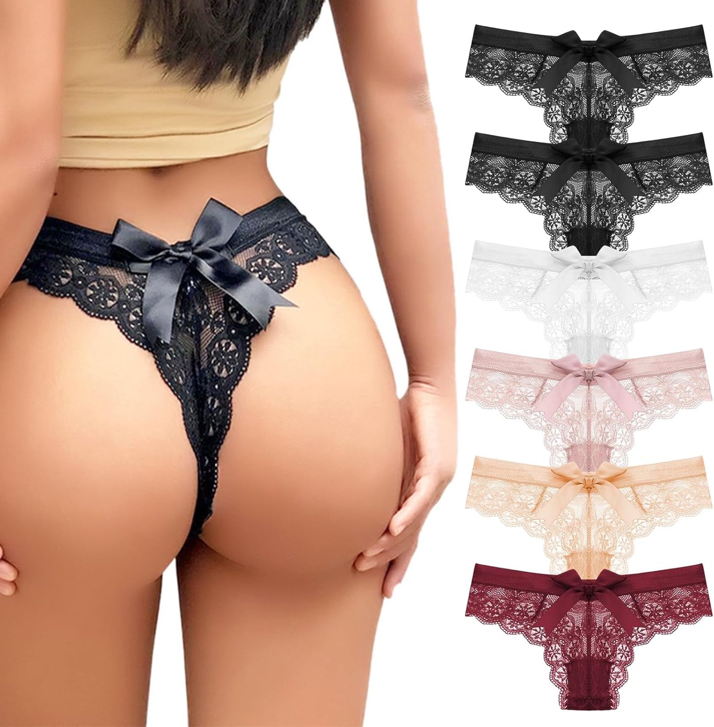 5-Pack Women’s Lace Low-Rise Knickers – Soft Seamless Bikini Briefs | Breathable Cotton Gusset, Everyday Comfort (S-XL)