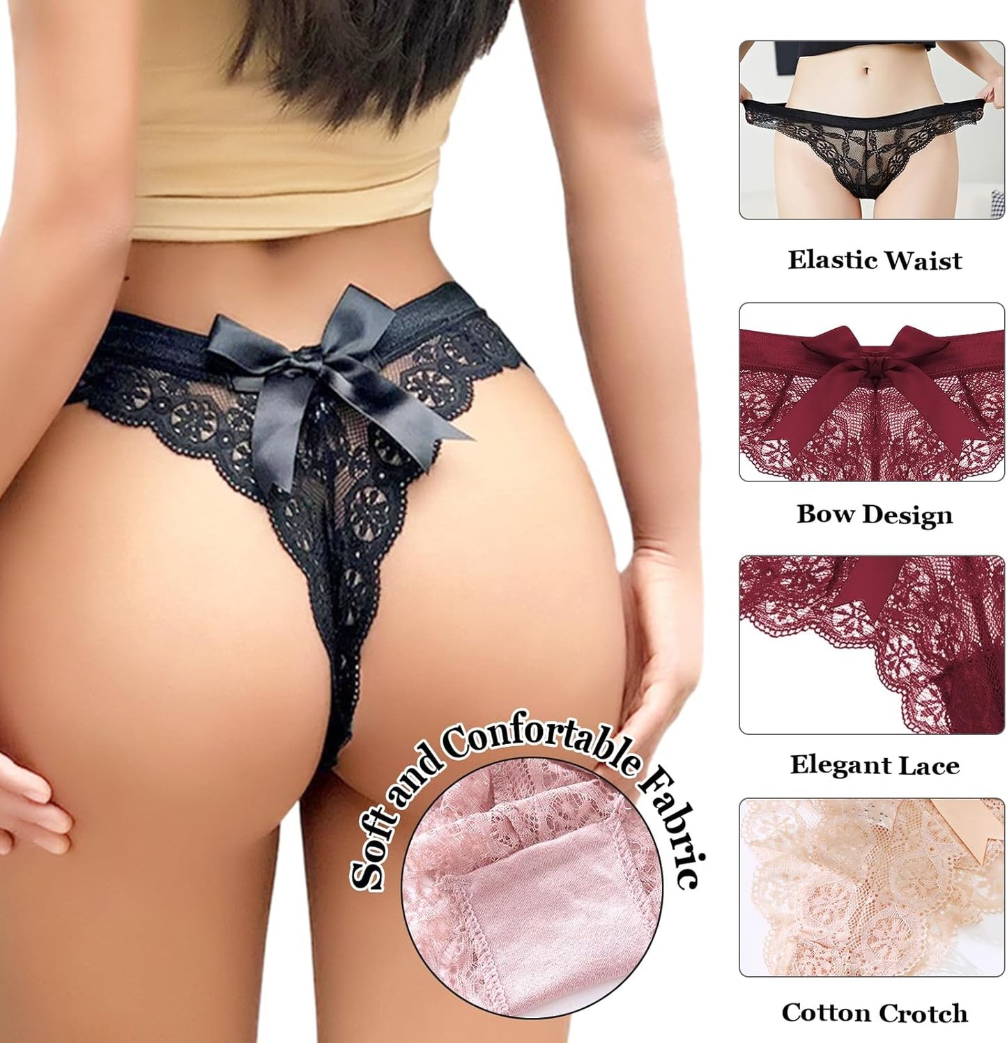5-Pack Women’s Lace Low-Rise Knickers – Soft Seamless Bikini Briefs | Breathable Cotton Gusset, Everyday Comfort (S-XL)