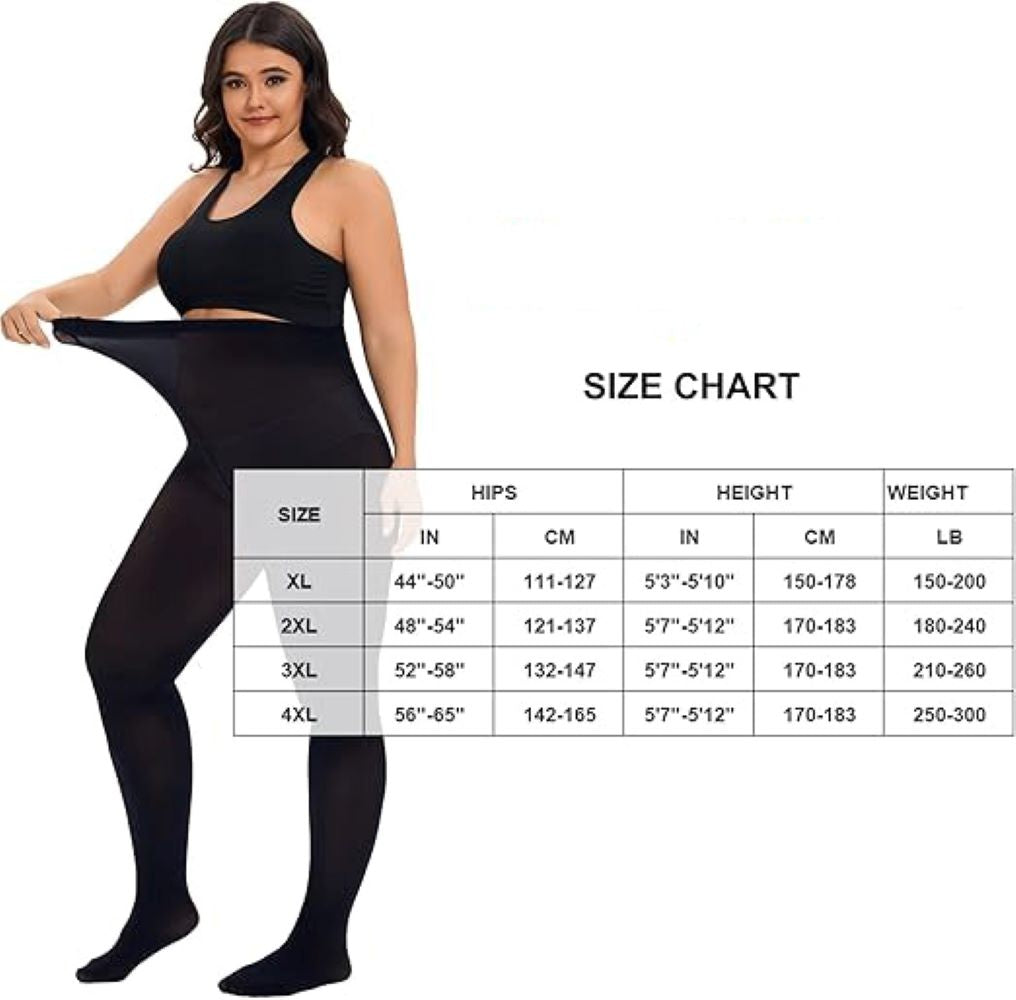 Plus Size High-Waisted Tights for Women | 90 Denier Semi-Opaque Pantyhose with Elastic Waistband | Multi Colors (Black, Suntan, Wine Red & More) | XL-4XL