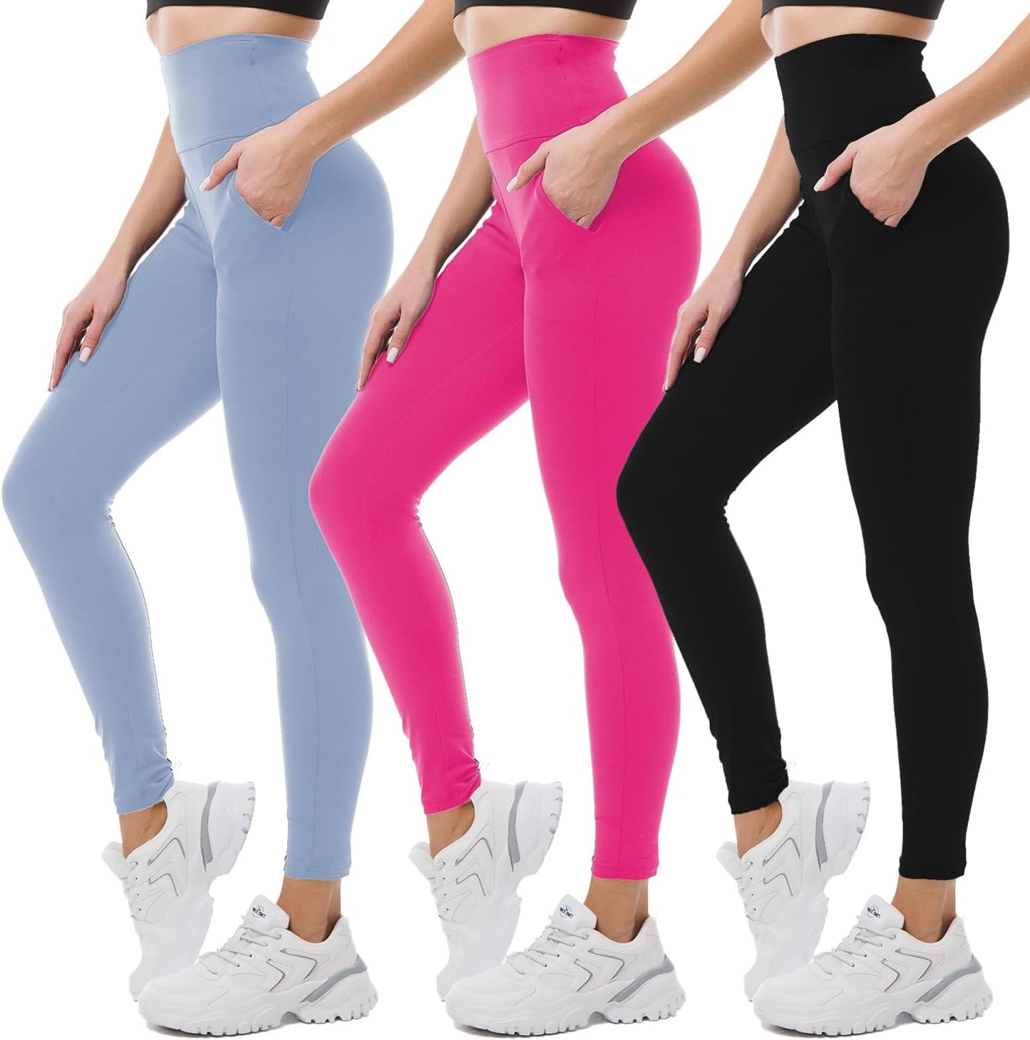 High Waisted Leggings with Pockets for Women - Buttery Soft, Opaque Tummy Control, Non-See-Through Stretch Yoga Pants (UK Sizes)
