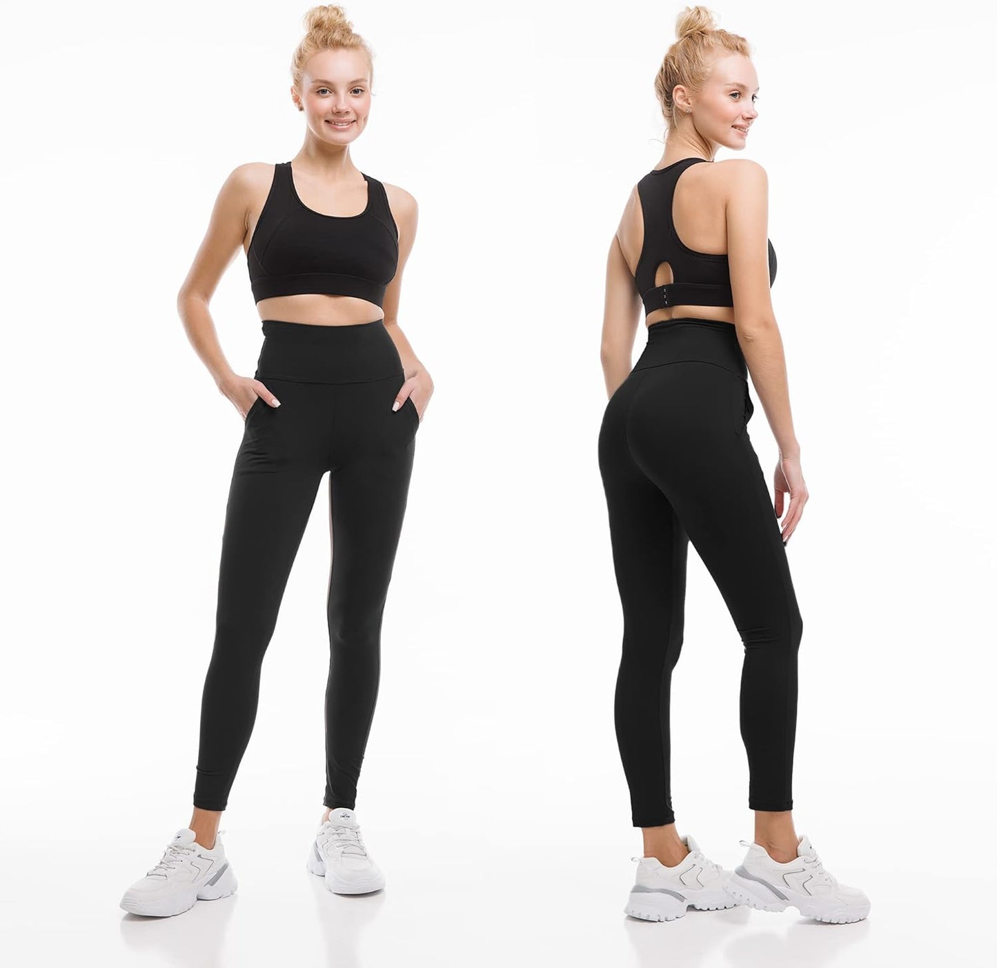 High Waisted Leggings with Pockets for Women - Buttery Soft, Opaque Tummy Control, Non-See-Through Stretch Yoga Pants (UK Sizes)