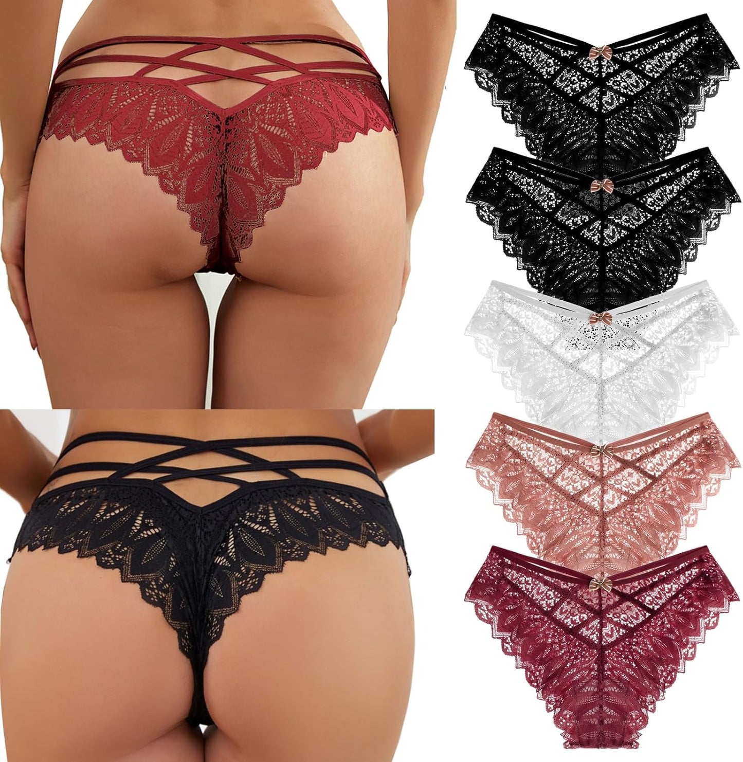 5-Pack Women’s Lace Low-Rise Knickers – Soft Seamless Bikini Briefs | Breathable Cotton Gusset, Everyday Comfort (S-XL)
