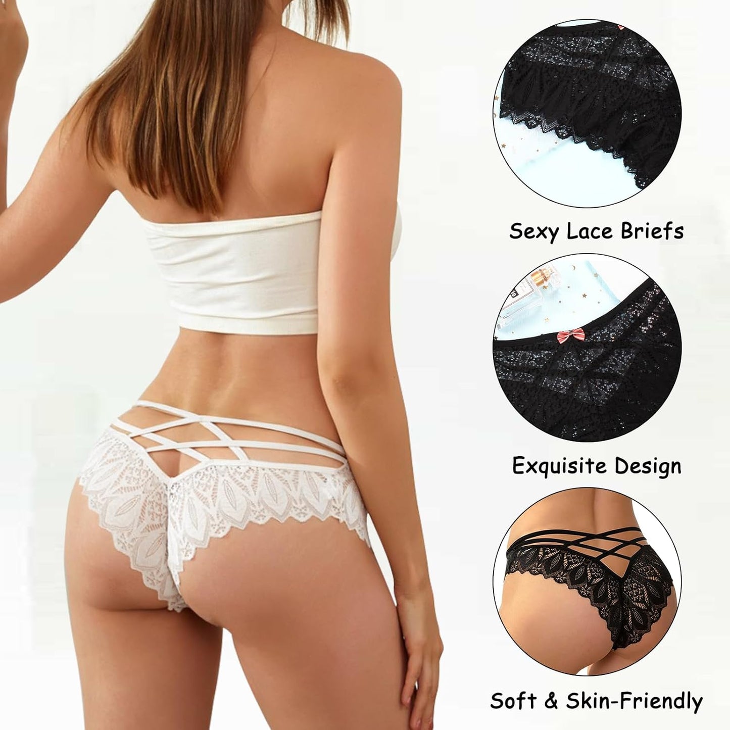 5-Pack Women’s Lace Low-Rise Knickers – Soft Seamless Bikini Briefs | Breathable Cotton Gusset, Everyday Comfort (S-XL)