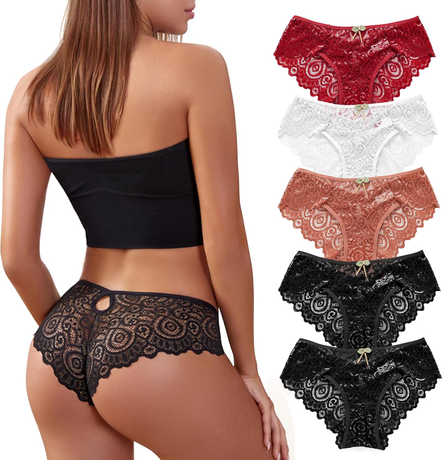 5-Pack Women’s Lace Low-Rise Knickers – Soft Seamless Bikini Briefs | Breathable Cotton Gusset, Everyday Comfort (S-XL)