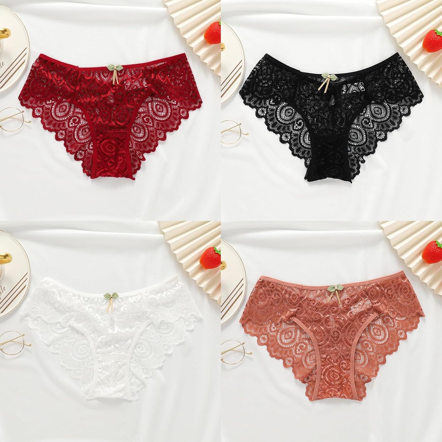 5-Pack Women’s Lace Low-Rise Knickers – Soft Seamless Bikini Briefs | Breathable Cotton Gusset, Everyday Comfort (S-XL)