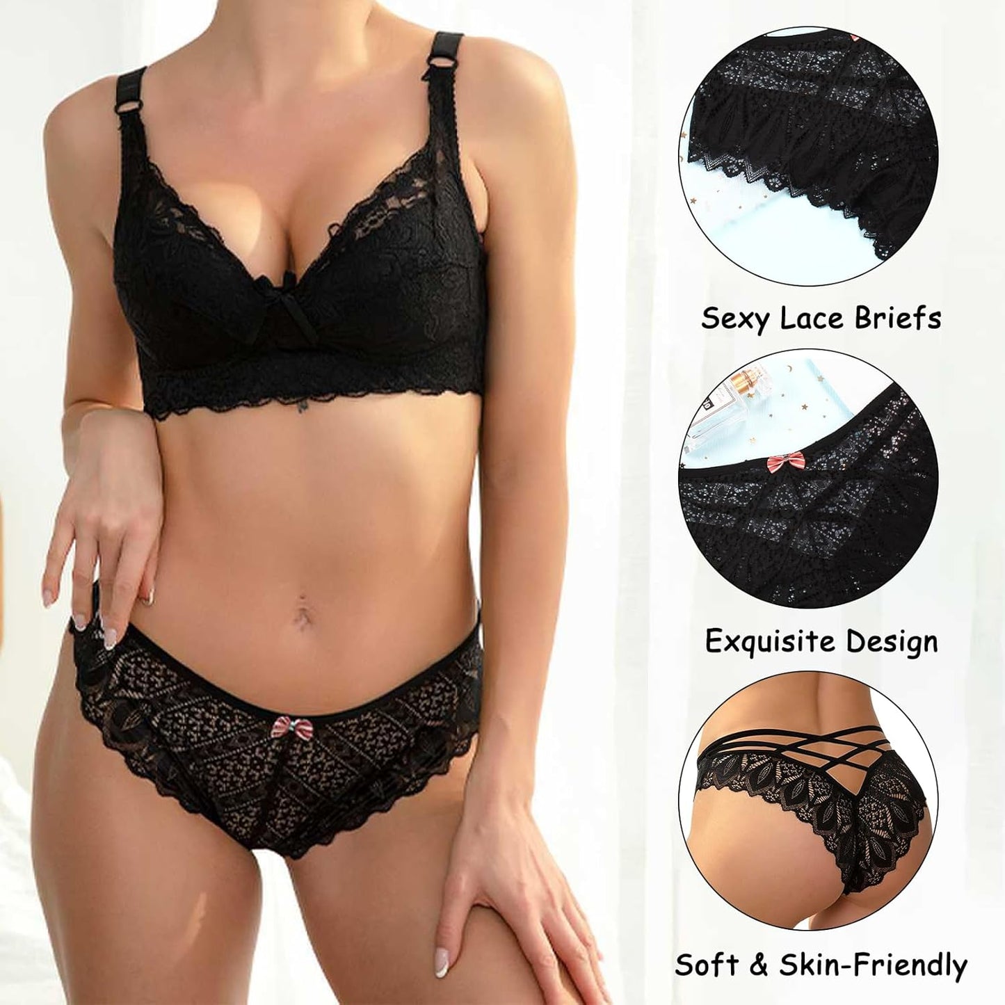 5-Pack Women’s Lace Low-Rise Knickers – Soft Seamless Bikini Briefs | Breathable Cotton Gusset, Everyday Comfort (S-XL)