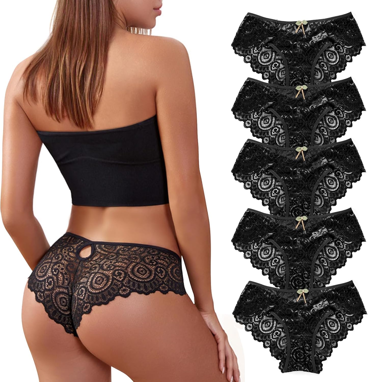 5-Pack Women’s Lace Low-Rise Knickers – Soft Seamless Bikini Briefs | Breathable Cotton Gusset, Everyday Comfort (S-XL)