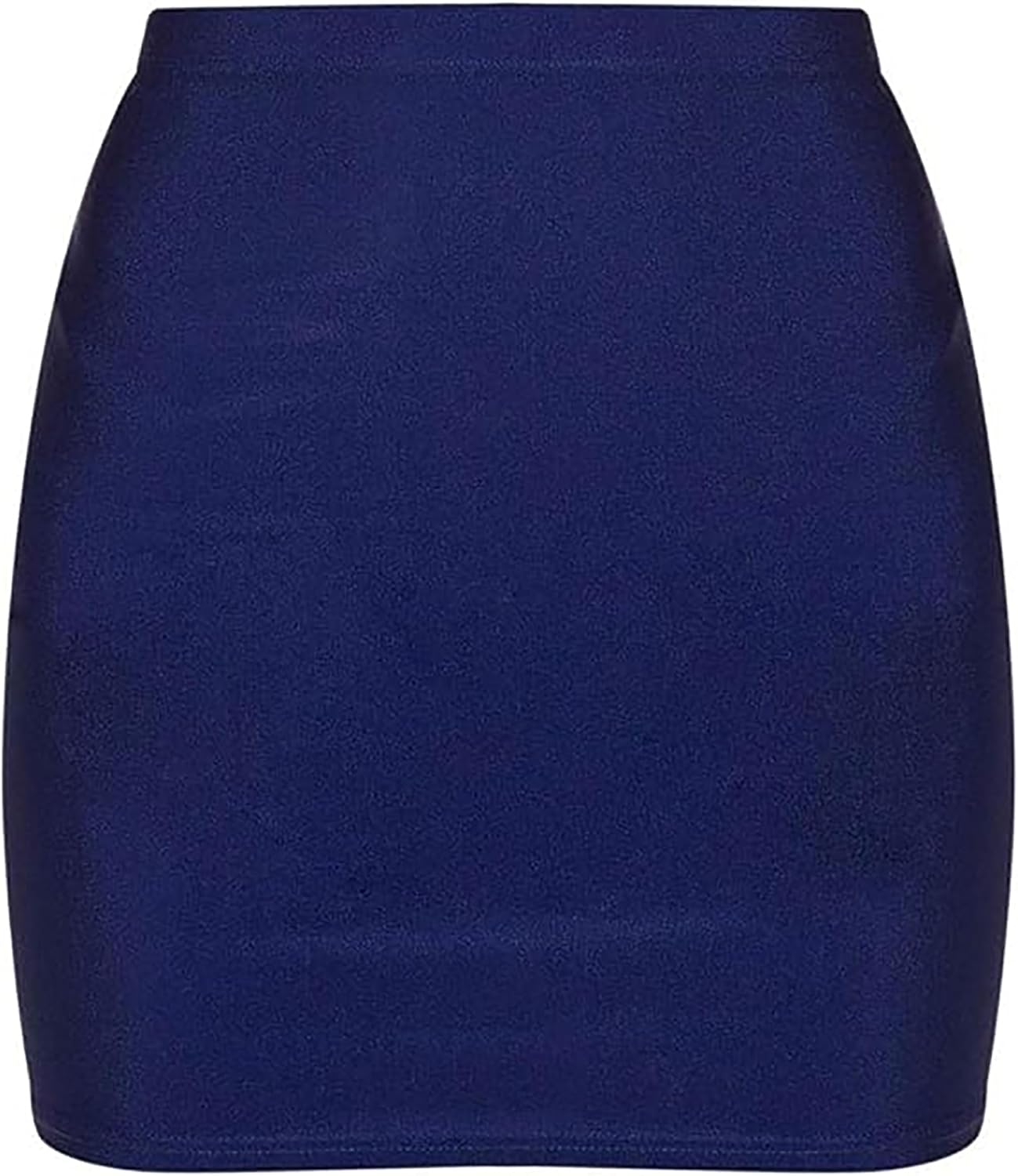Navy mini skirt with smooth fabric, elastic waistband, and form-fitting design. Simple, solid color style for everyday wear