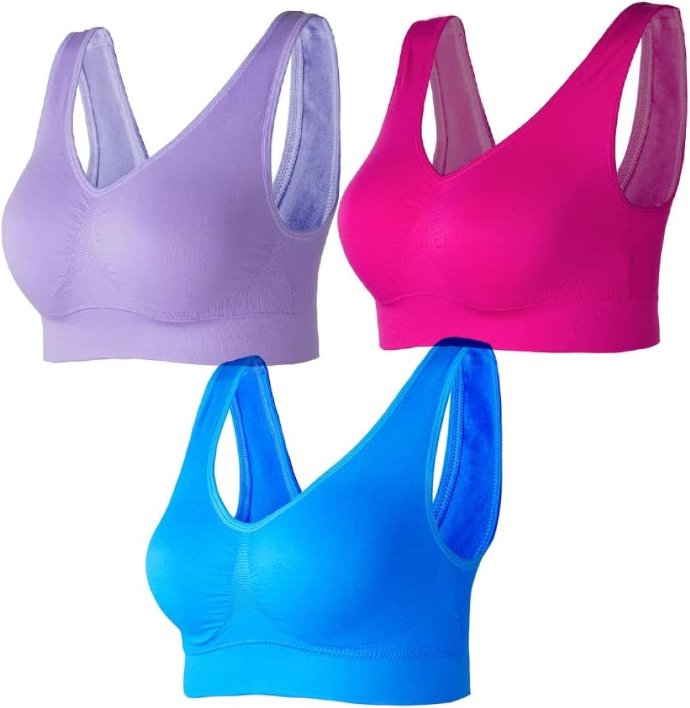 3-Pack Seamless Wirefree Racerback Sports Bras for Women – Medium Impact Yoga Bra with Removable Pads | Inclusive Sizes S-4XL