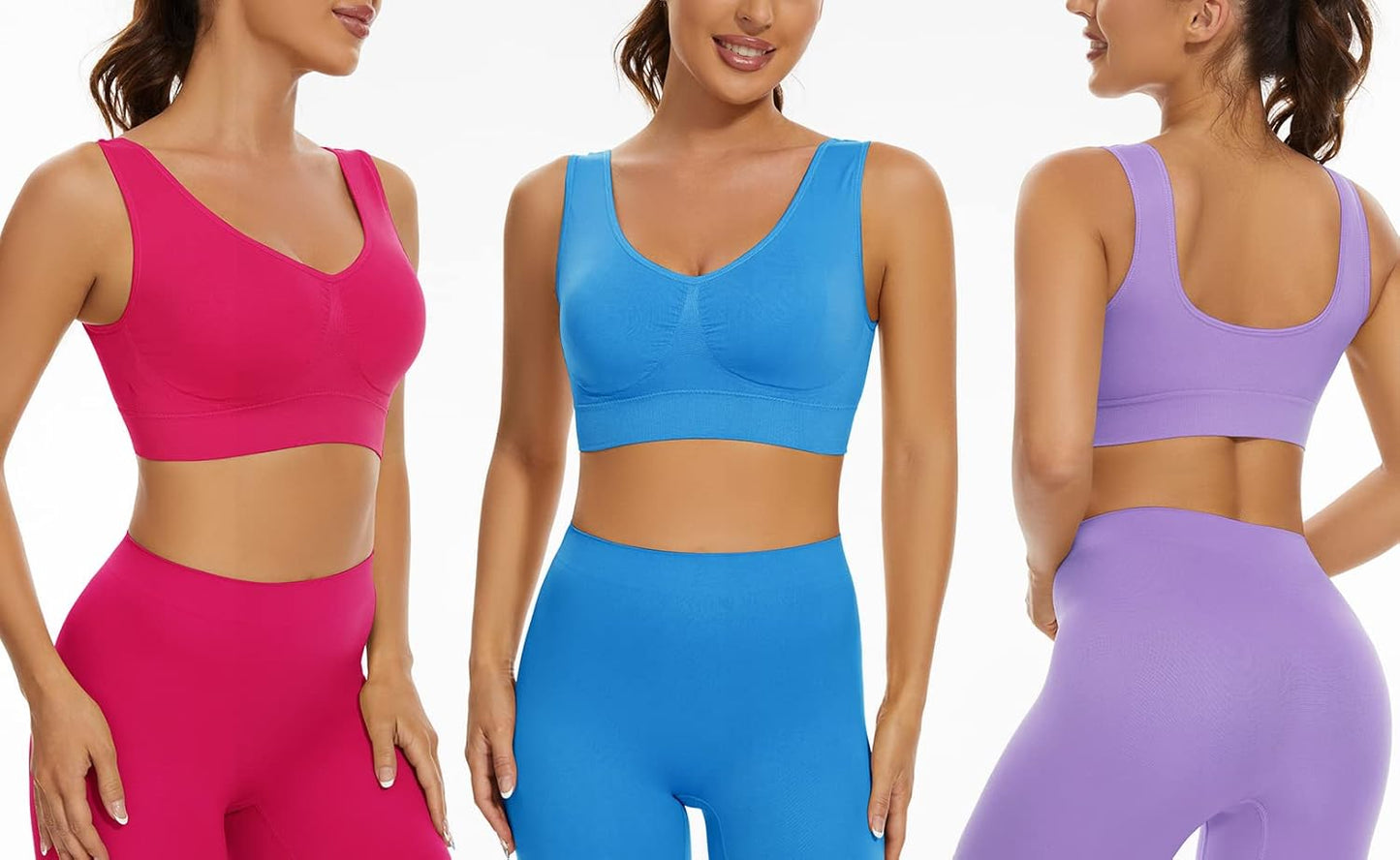 3-Pack Seamless Wirefree Racerback Sports Bras for Women – Medium Impact Yoga Bra with Removable Pads | Inclusive Sizes S-4XL