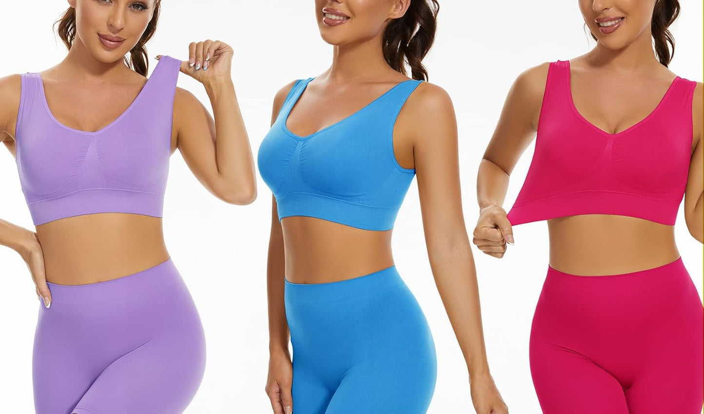 3-Pack Seamless Wirefree Racerback Sports Bras for Women – Medium Impact Yoga Bra with Removable Pads | Inclusive Sizes S-4XL