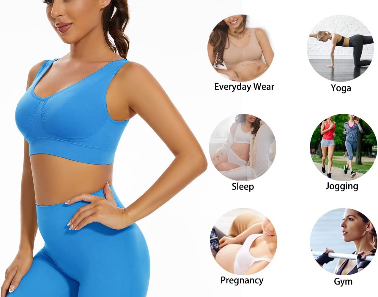 3-Pack Seamless Wirefree Racerback Sports Bras for Women – Medium Impact Yoga Bra with Removable Pads | Inclusive Sizes S-4XL