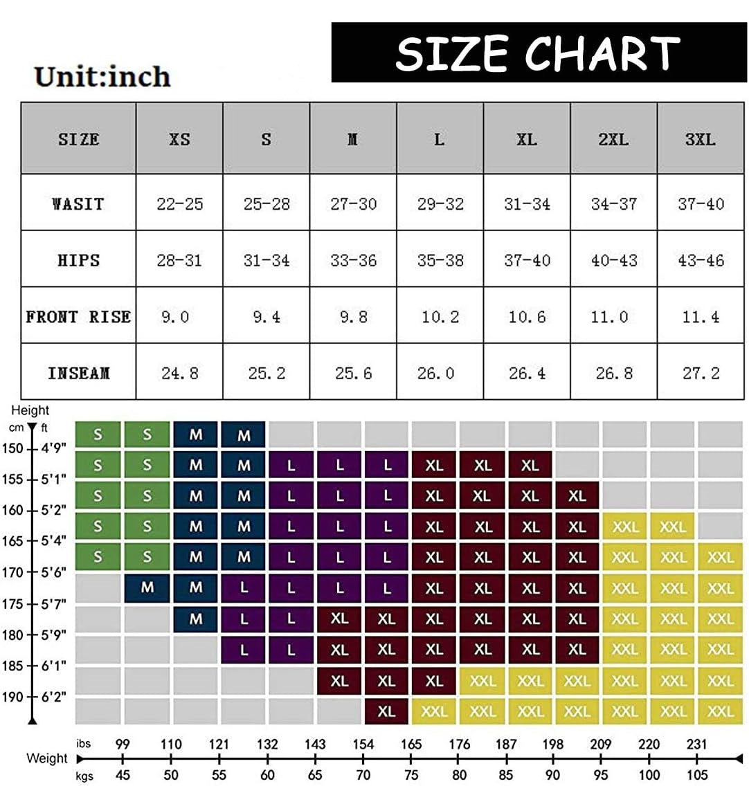 size chart with all size on it