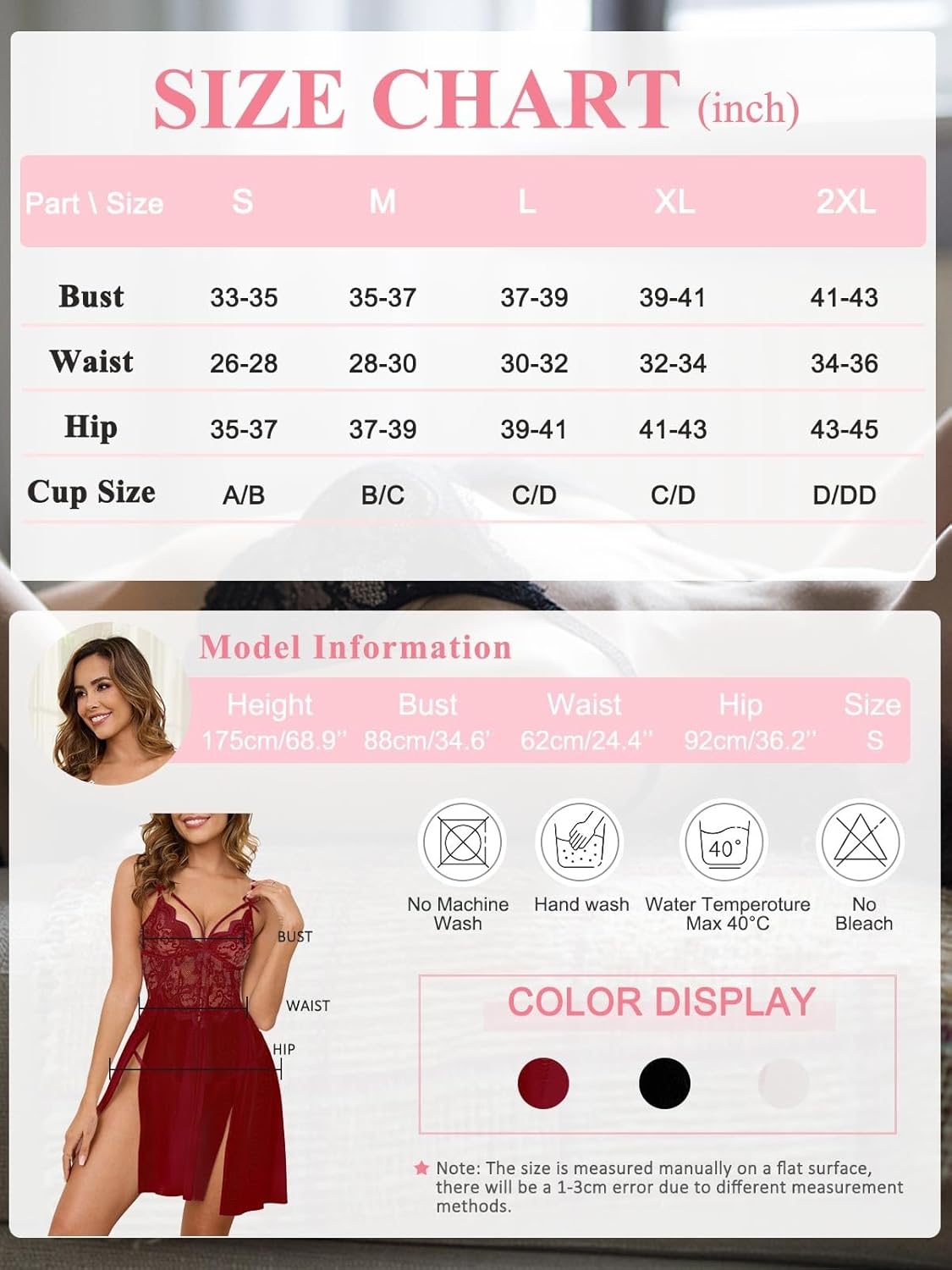 Women Sheer Lace Babydoll Sexy Lingerie Set – Naughty V-Neck Teddy with G-String Thong | Valentine’s Nightwear Mini Skirt, Bridal Chemise Negligee (Wine Red/White/Black)