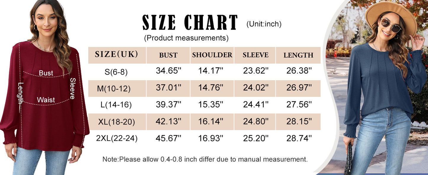 Ladies Jumpers Long Sleeve Tops Womens-Crew Neck Sweatshirt Pleated Tunic Shirt Womens Tops