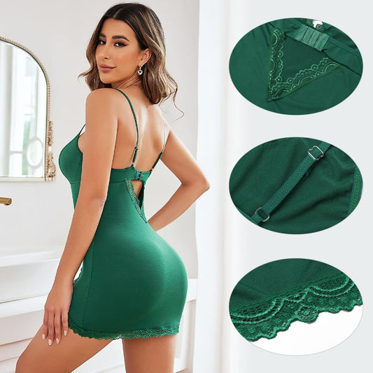 Women Sexy Bodysuit Babydoll Lingerie Set, One Piece Lace Nightdress Deep V Neck Nightwear Lingerie Set Babydoll Chemise Sleepwear Nightgown Underwear S-XL