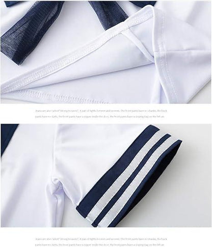 Laven & Ivory Cosplay School Uniform 3-Piece Set (Top, Pleated Skirt, G-String), Yuzu Party Outfit, Innocent Split Student Uniform, Suitable For Valentine's Day, Halloween, Kawaii Role Play Sailor Suit
