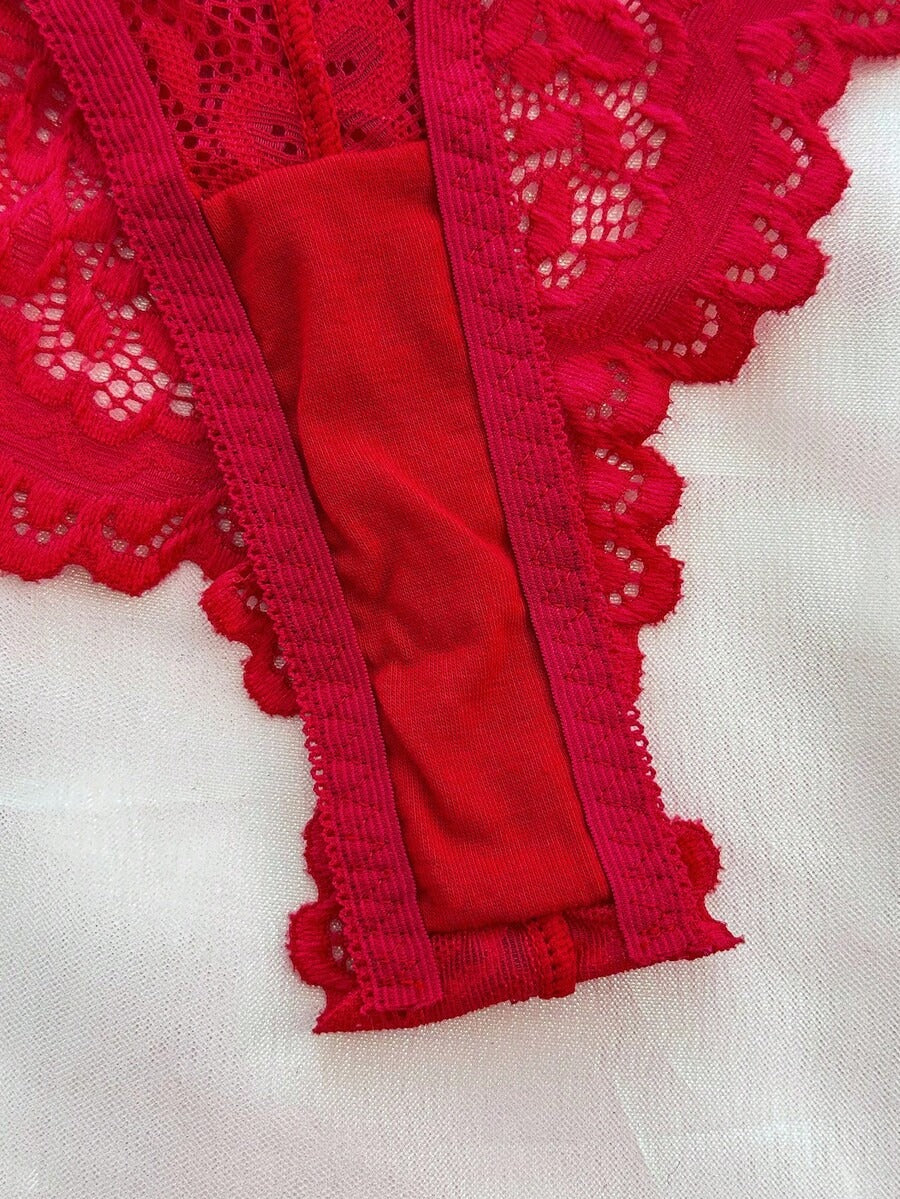 Laven & Ivory Pink Lace Underwire Garter Lingerie Set with Stockings