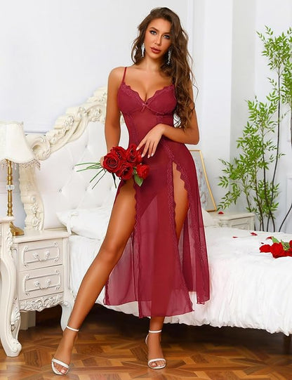 Laven & Ivory Lace Babydoll Nightwear for Women - Mesh Detail