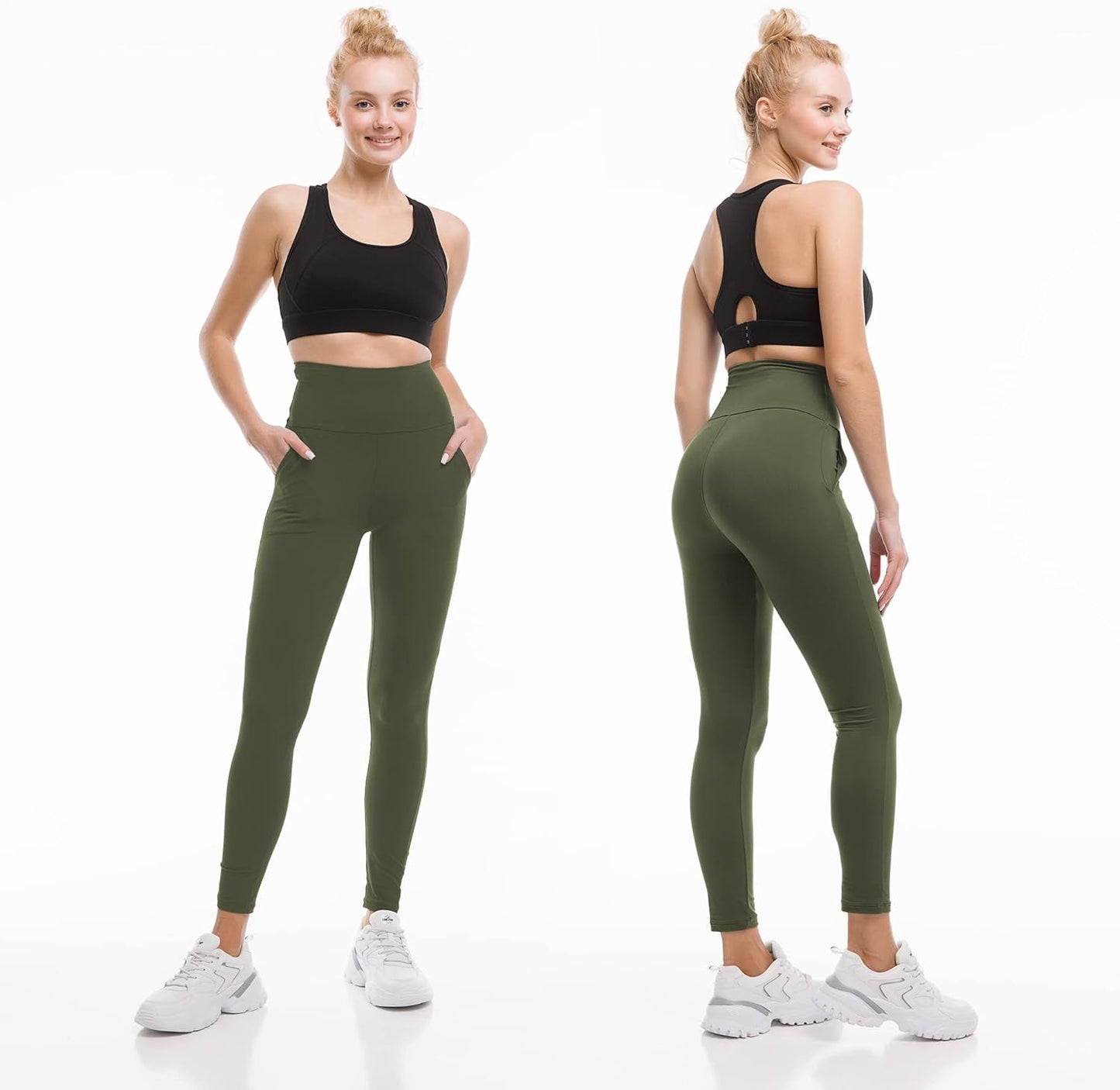 High Waisted Leggings with Pockets for Women - Buttery Soft, Opaque Tummy Control, Non-See-Through Stretch Yoga Pants (UK Sizes)