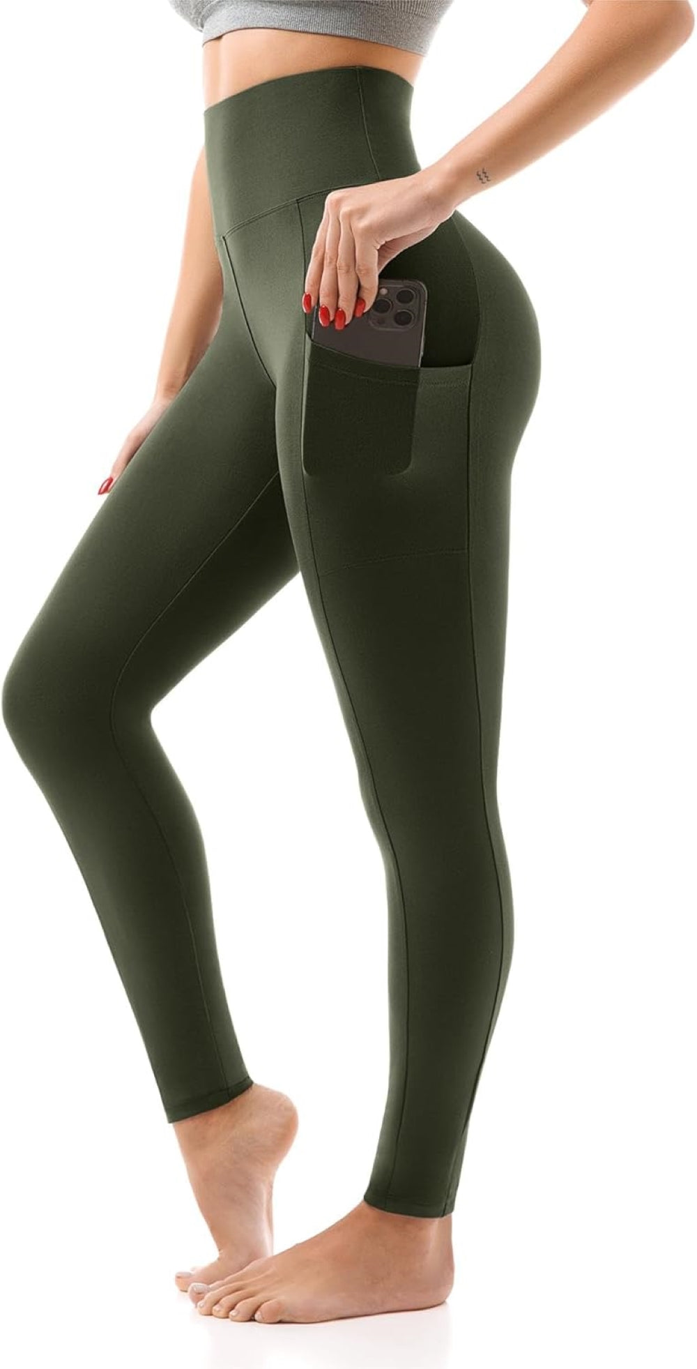 High Waisted Leggings with Pockets for Women - Buttery Soft, Opaque Tummy Control, Non-See-Through Stretch Yoga Pants (UK Sizes)