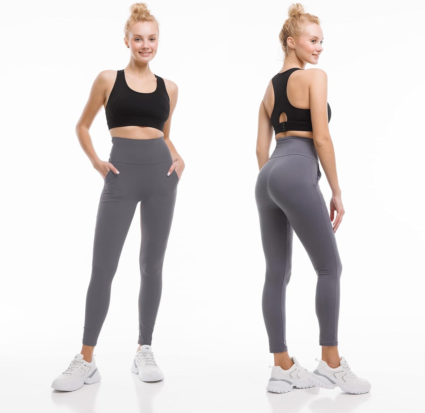 High Waisted Leggings with Pockets for Women - Buttery Soft, Opaque Tummy Control, Non-See-Through Stretch Yoga Pants (UK Sizes)