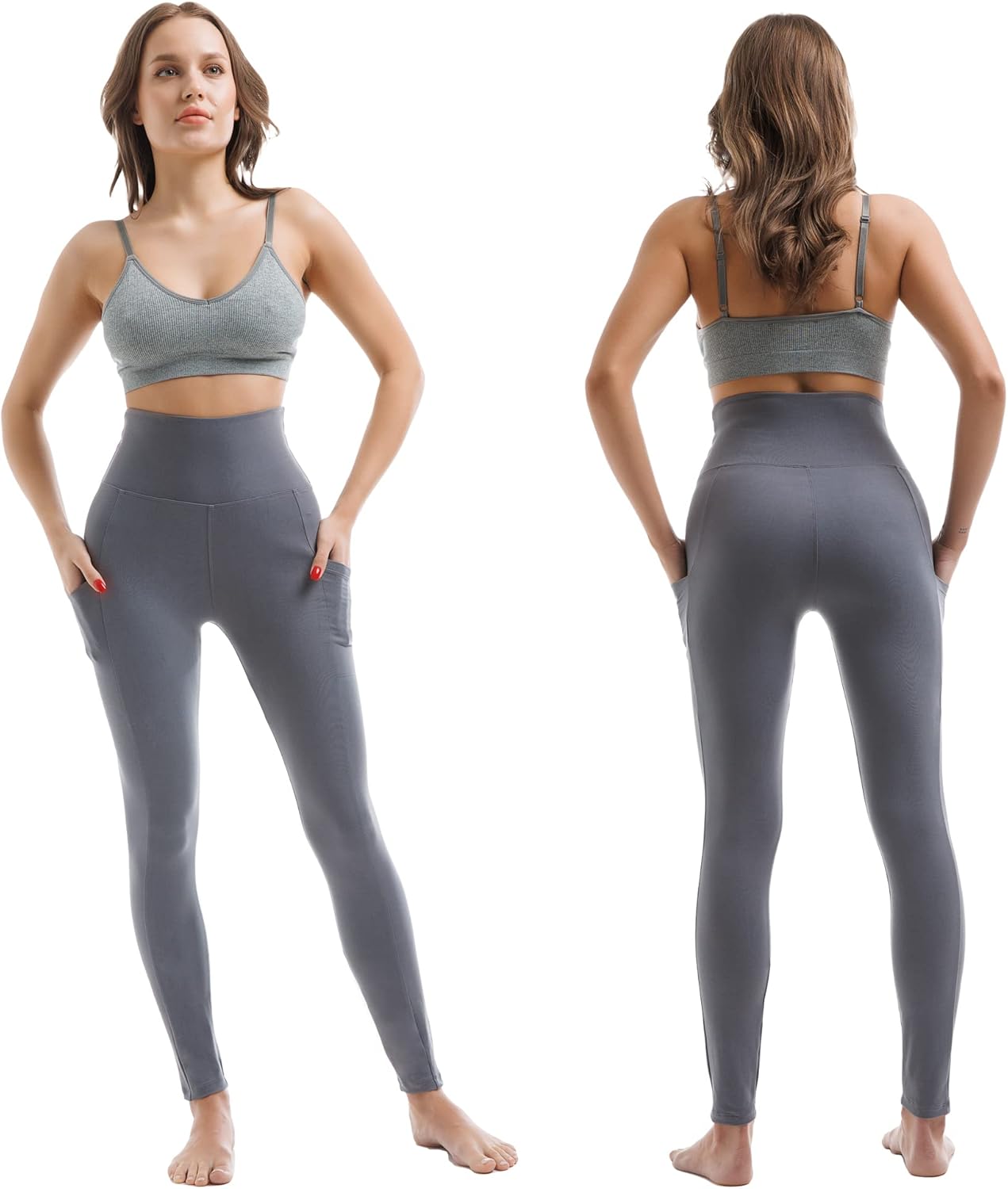 High Waisted Leggings with Pockets for Women - Buttery Soft, Opaque Tummy Control, Non-See-Through Stretch Yoga Pants (UK Sizes)