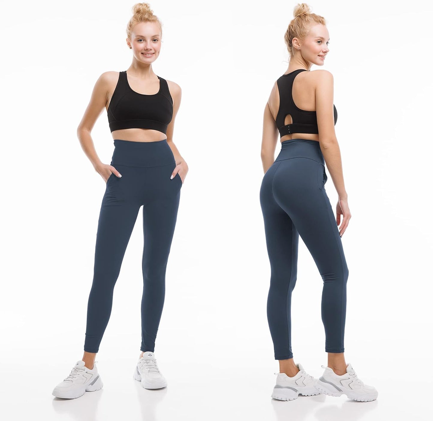 High Waisted Leggings with Pockets for Women - Buttery Soft, Opaque Tummy Control, Non-See-Through Stretch Yoga Pants (UK Sizes)
