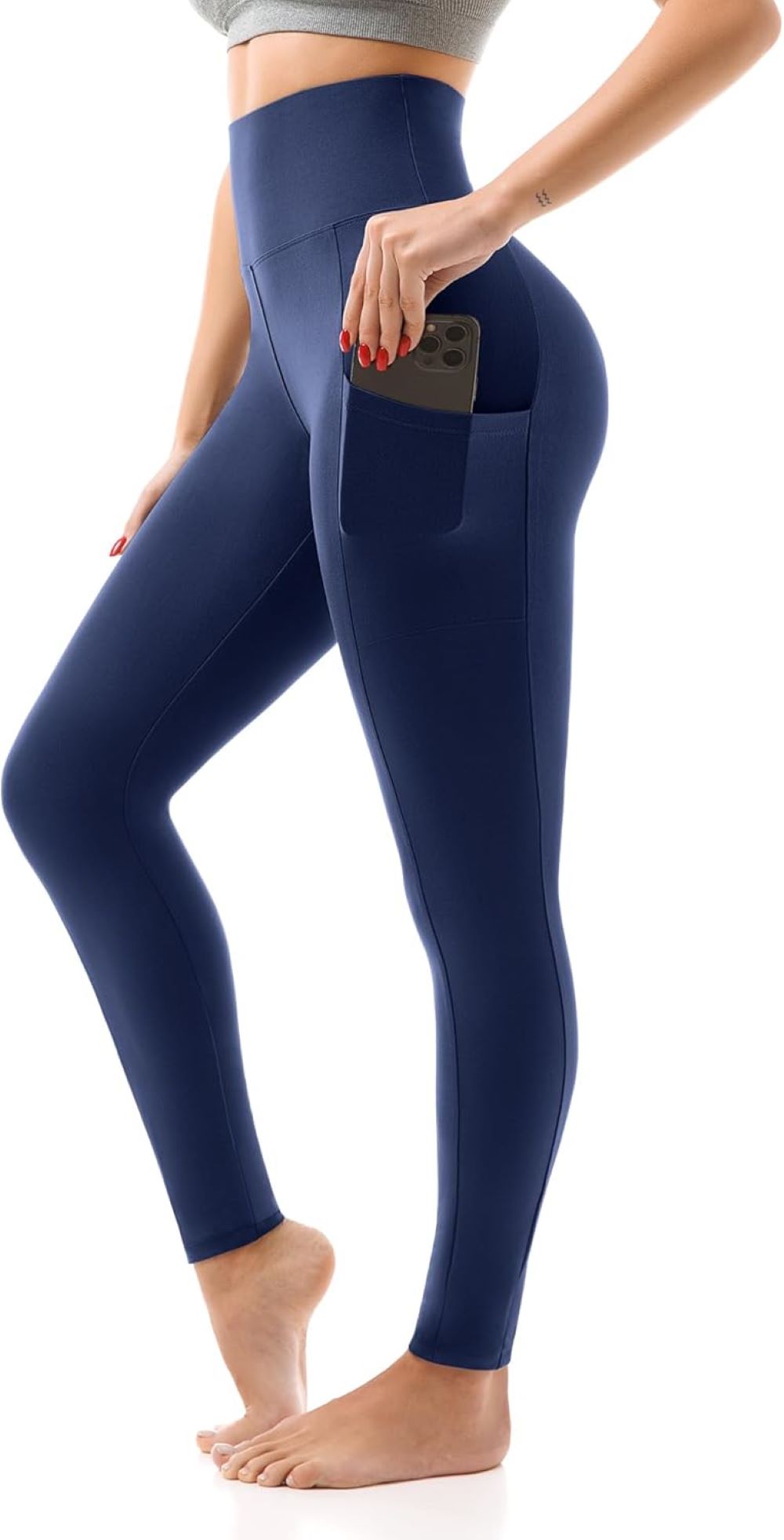 High Waisted Leggings with Pockets for Women - Buttery Soft, Opaque Tummy Control, Non-See-Through Stretch Yoga Pants (UK Sizes)
