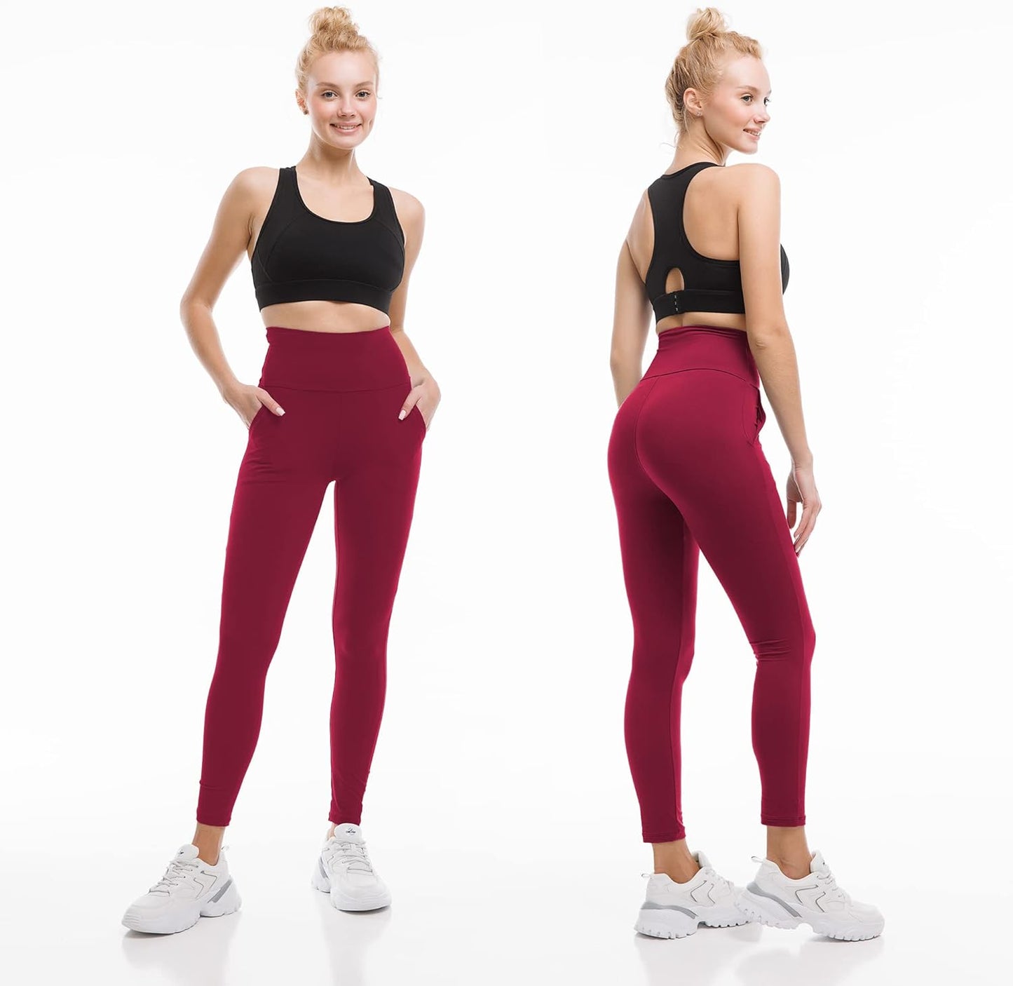 High Waisted Leggings with Pockets for Women - Buttery Soft, Opaque Tummy Control, Non-See-Through Stretch Yoga Pants (UK Sizes)