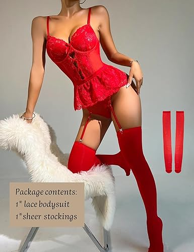 Laven & Ivory Lace Bodysuit for Women - One Piece Lingerie - Mesh Detail