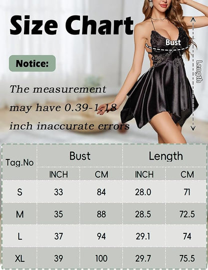 Laven & Ivory Womens Sexy Lingerie Set UK – Backless Satin Loungewear Nightdress with Padded Bra, Luxury Summer Night Dress & Bridal Lingerie Adjustable NightwearCostume