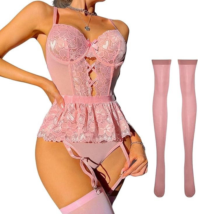 Laven & Ivory Lace Bodysuit for Women - One Piece Lingerie - Mesh Detail