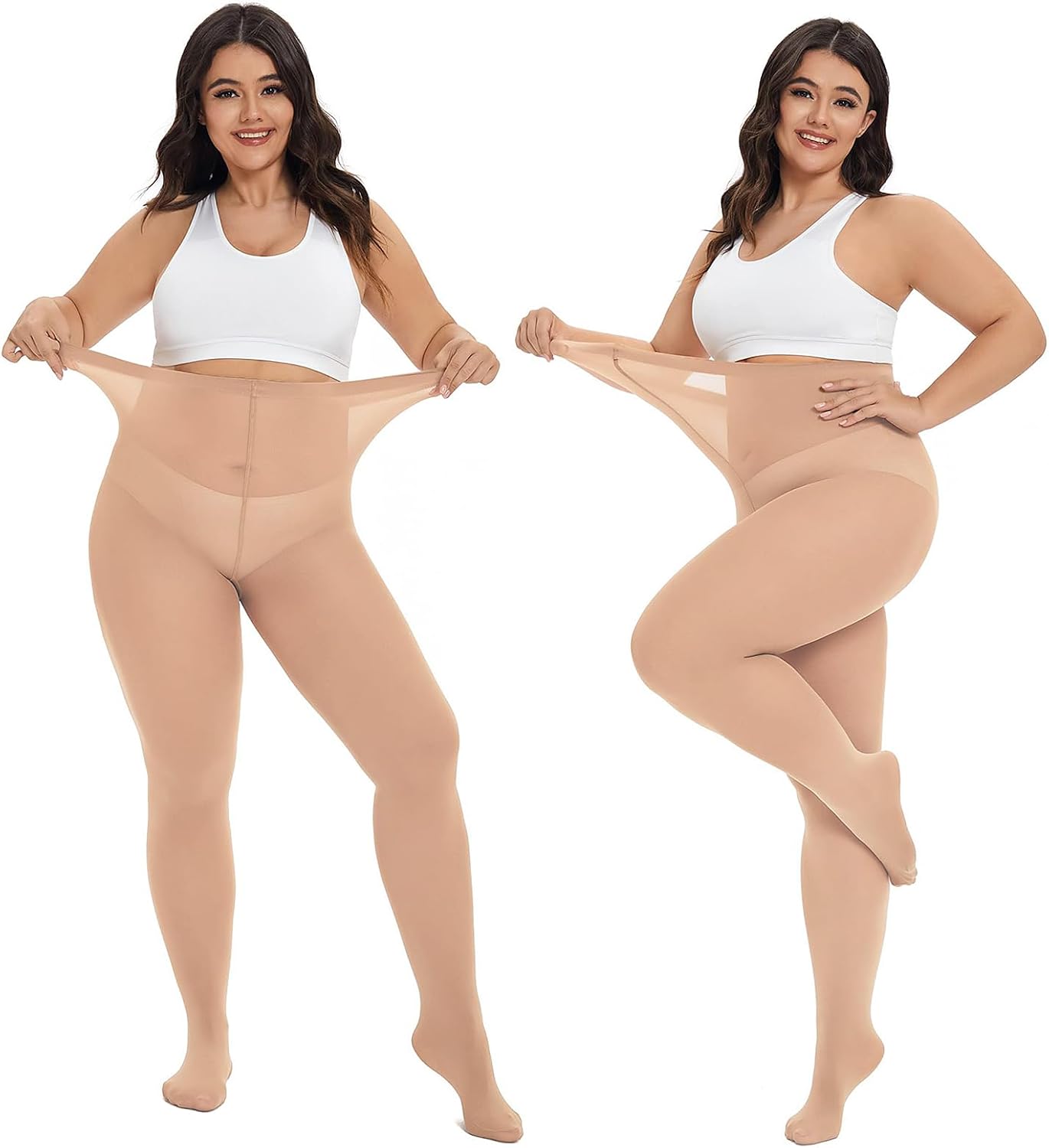 Plus Size High-Waisted Tights for Women | 90 Denier Semi-Opaque Pantyhose with Elastic Waistband | Multi Colors (Black, Suntan, Wine Red & More) | XL-4XL
