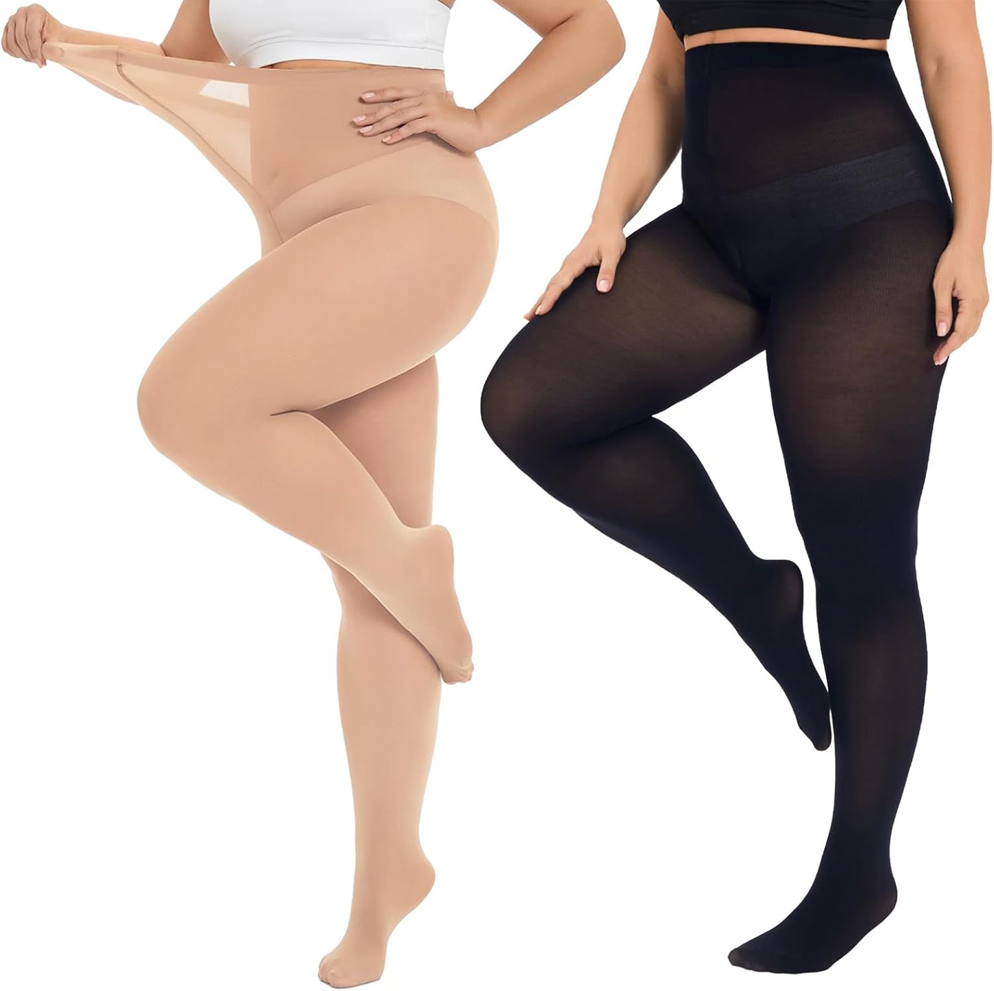 Plus Size High-Waisted Tights for Women | 90 Denier Semi-Opaque Pantyhose with Elastic Waistband | Multi Colors (Black, Suntan, Wine Red & More) | XL-4XL