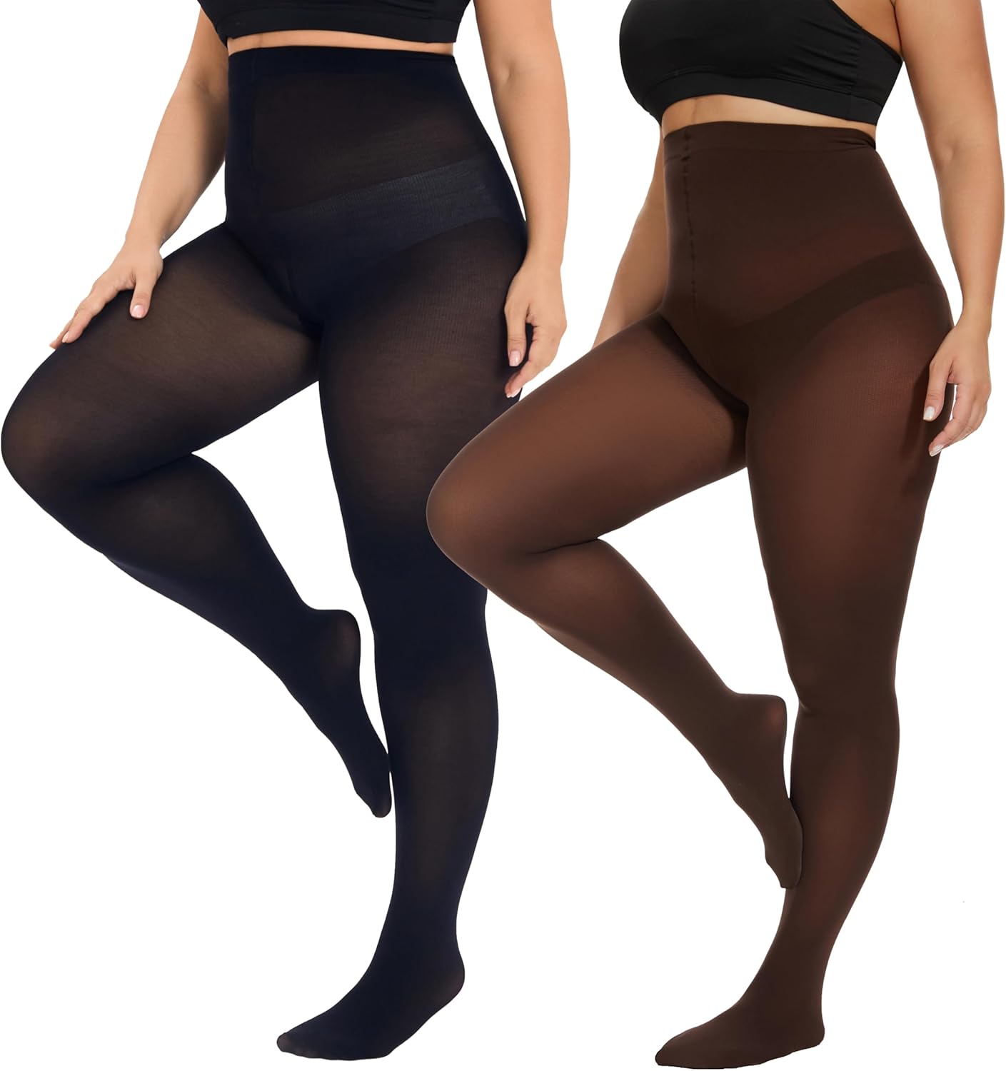 Plus Size High-Waisted Tights for Women | 90 Denier Semi-Opaque Pantyhose with Elastic Waistband | Multi Colors (Black, Suntan, Wine Red & More) | XL-4XL