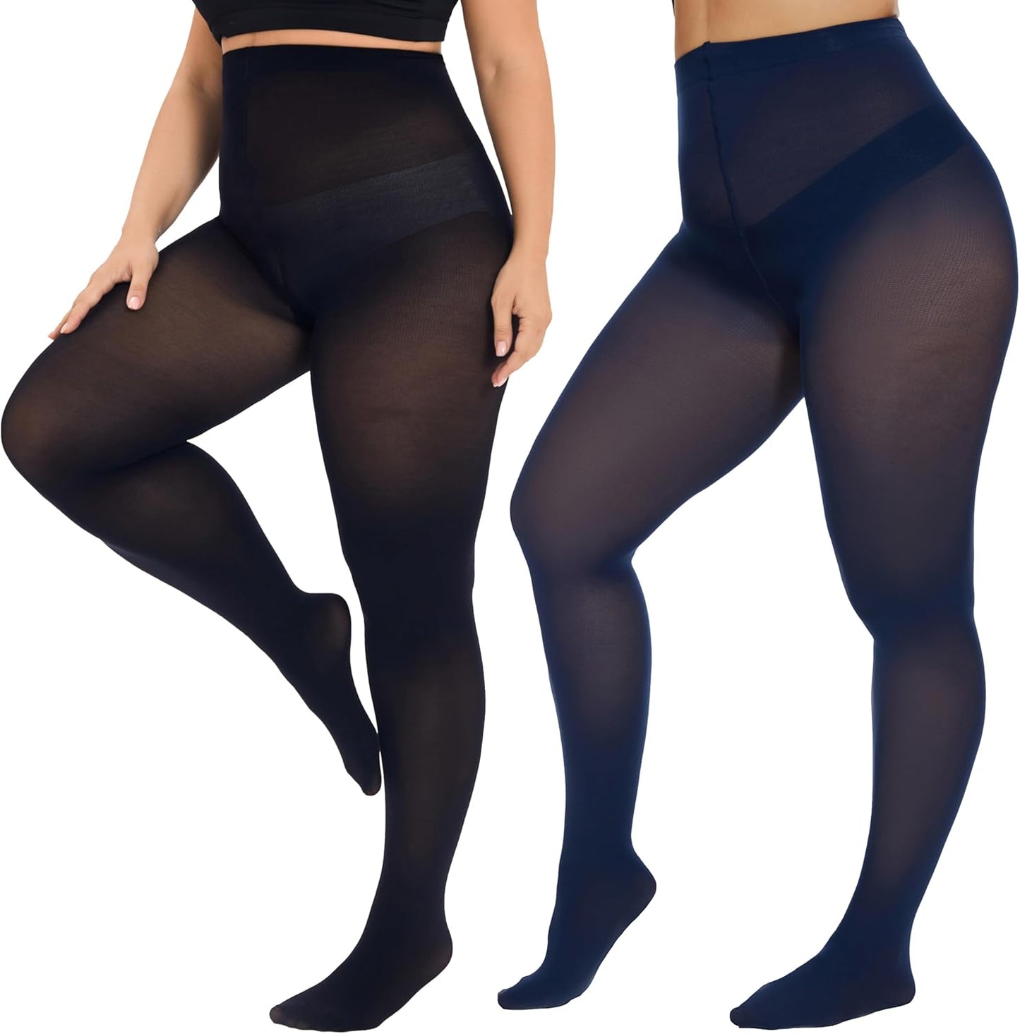 Plus Size High-Waisted Tights for Women | 90 Denier Semi-Opaque Pantyhose with Elastic Waistband | Multi Colors (Black, Suntan, Wine Red & More) | XL-4XL