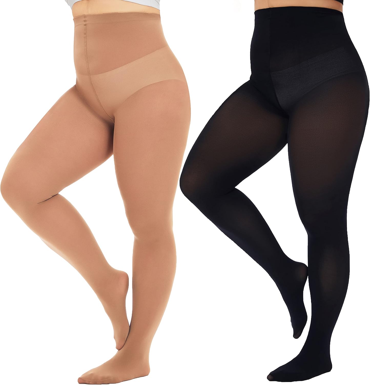 Plus Size High-Waisted Tights for Women | 90 Denier Semi-Opaque Pantyhose with Elastic Waistband | Multi Colors (Black, Suntan, Wine Red & More) | XL-4XL