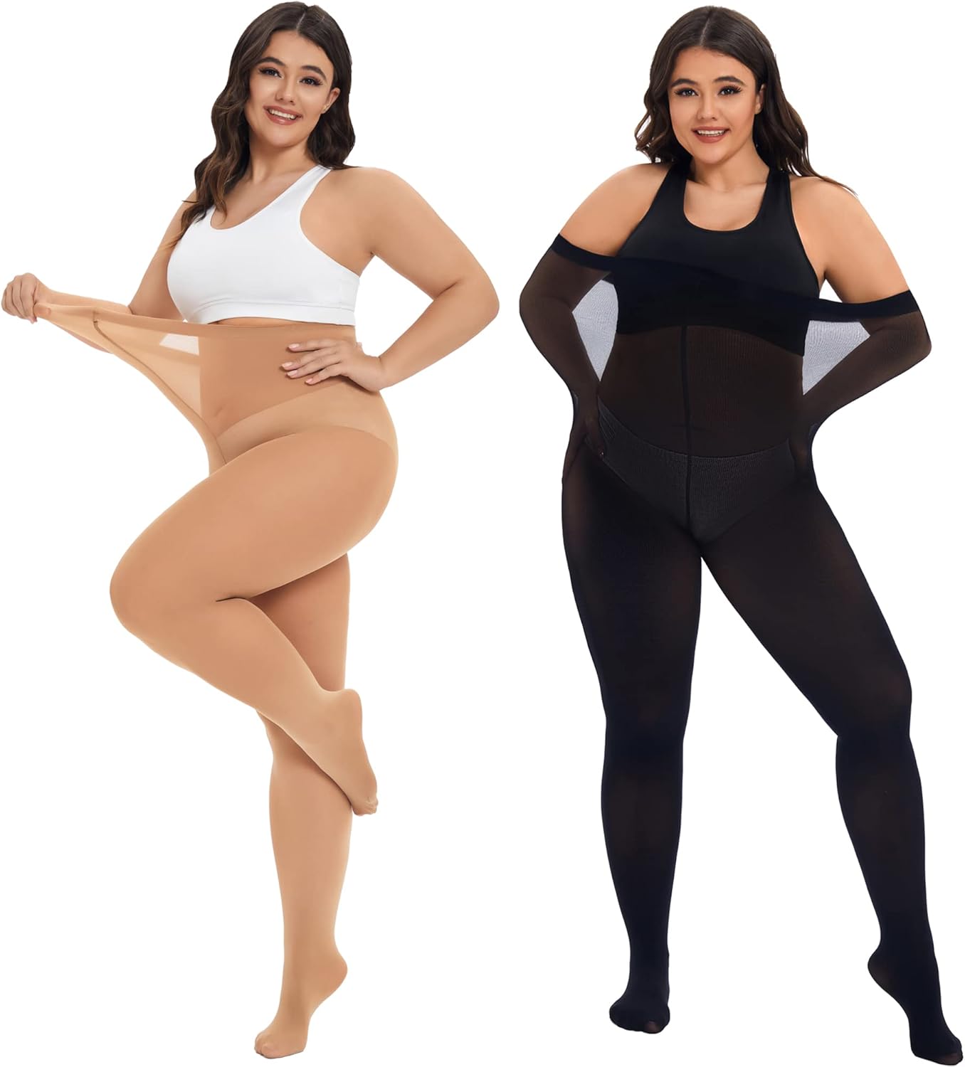 Plus Size High-Waisted Tights for Women | 90 Denier Semi-Opaque Pantyhose with Elastic Waistband | Multi Colors (Black, Suntan, Wine Red & More) | XL-4XL