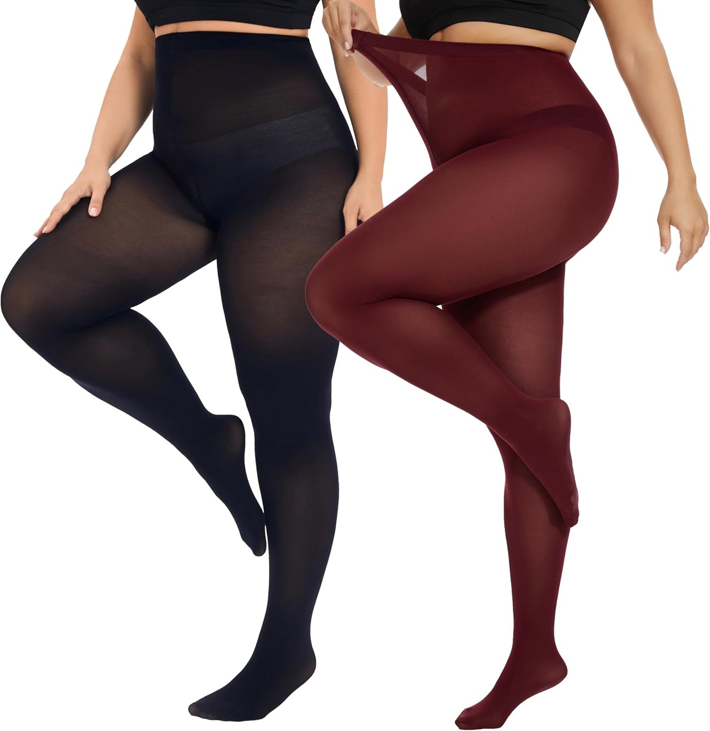 Plus Size High-Waisted Tights for Women | 90 Denier Semi-Opaque Pantyhose with Elastic Waistband | Multi Colors (Black, Suntan, Wine Red & More) | XL-4XL
