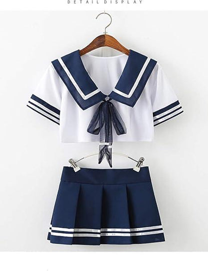 Laven & Ivory Cosplay School Uniform 3-Piece Set (Top, Pleated Skirt, G-String), Yuzu Party Outfit, Innocent Split Student Uniform, Suitable For Valentine's Day, Halloween, Kawaii Role Play Sailor Suit